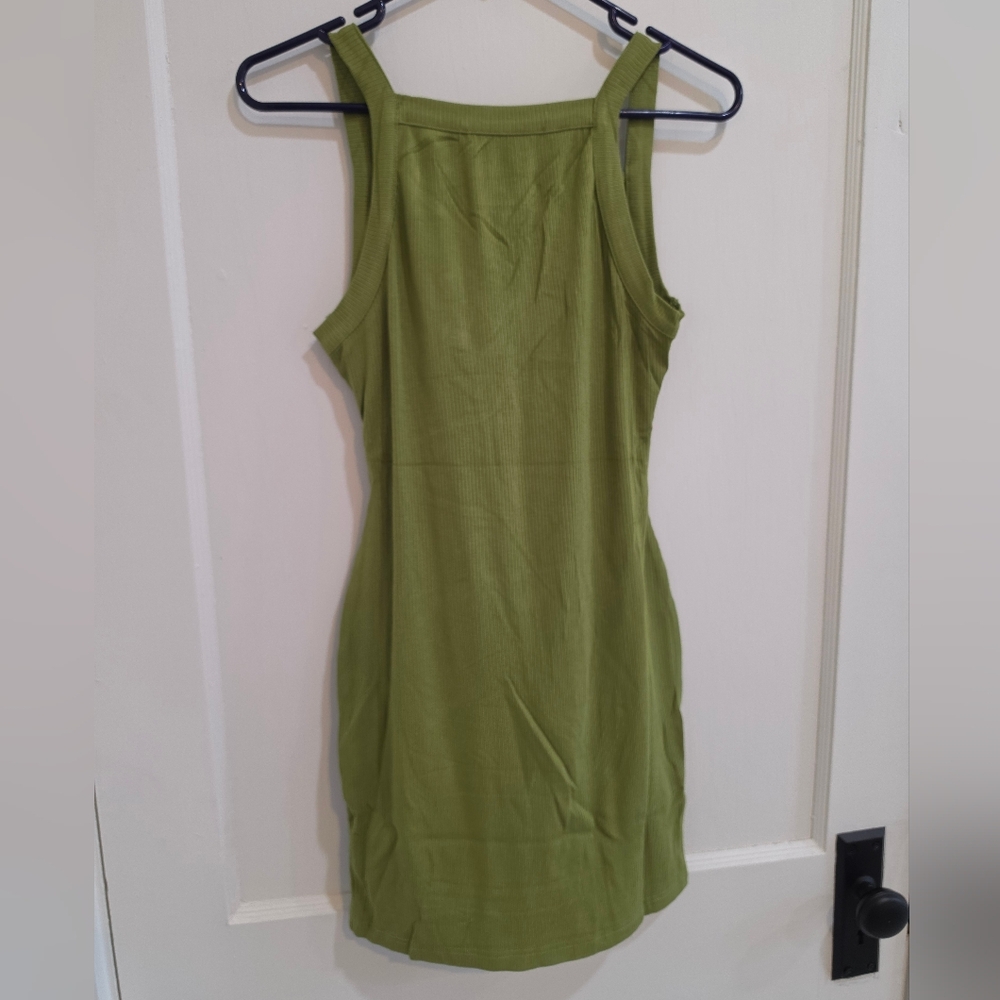 Olivaceous Olive Green Ribbed Tank Mini Dress